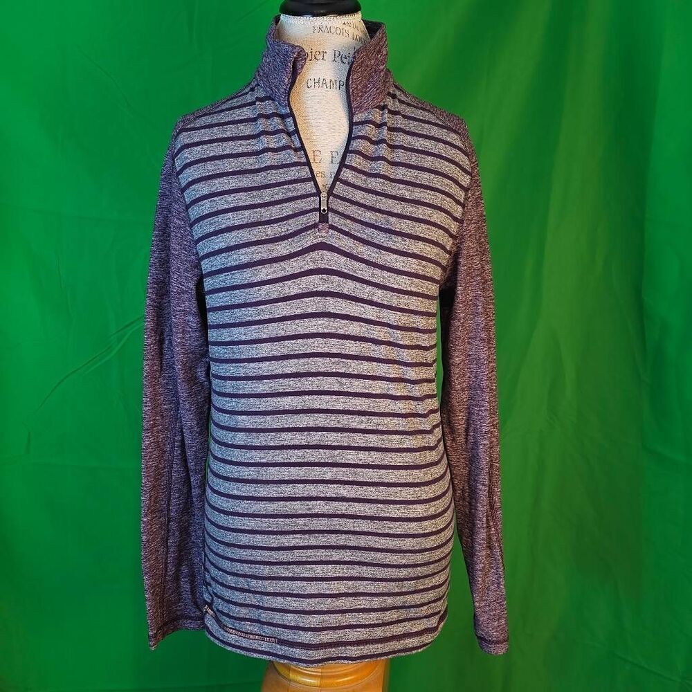 Lululemon Mens Yachtie Stripes Dark Slate‎ Deep Zinfandel Surge Warm 1/2 Zip Sml